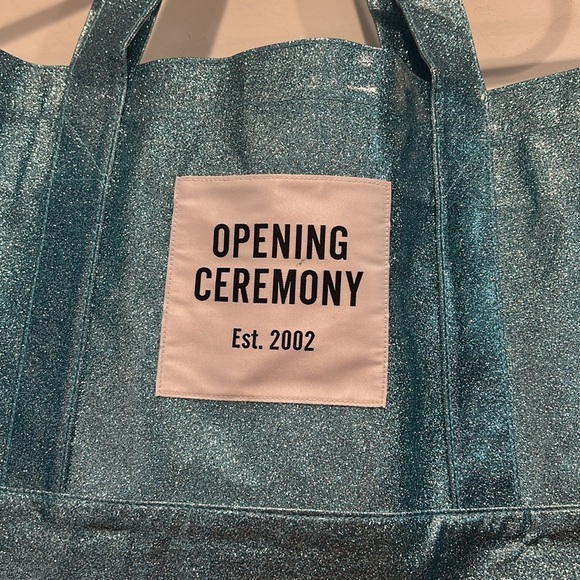 Opening Ceremony Shimmering Teal Tote should bag dead stock blue glitter new - Picture 5 of 13